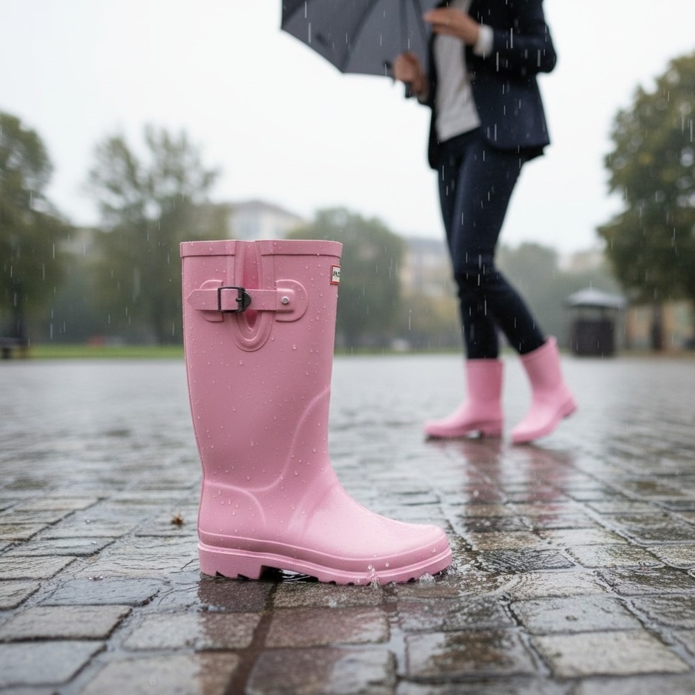 Forever Young Women's Glossy Pink Rubber Rain Boots Mid-Calf  Sz 8